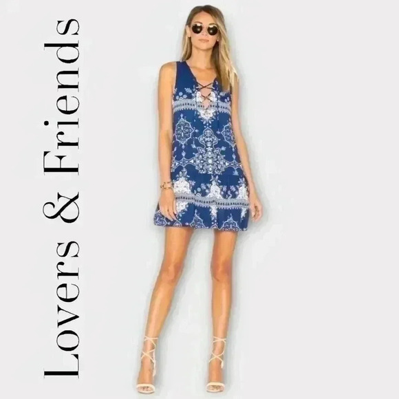 NWOT  Lovers + Friends Temple Scarf Print Lace-Up Boho Chic Mini Dress – Size XS - Picture 5 of 16